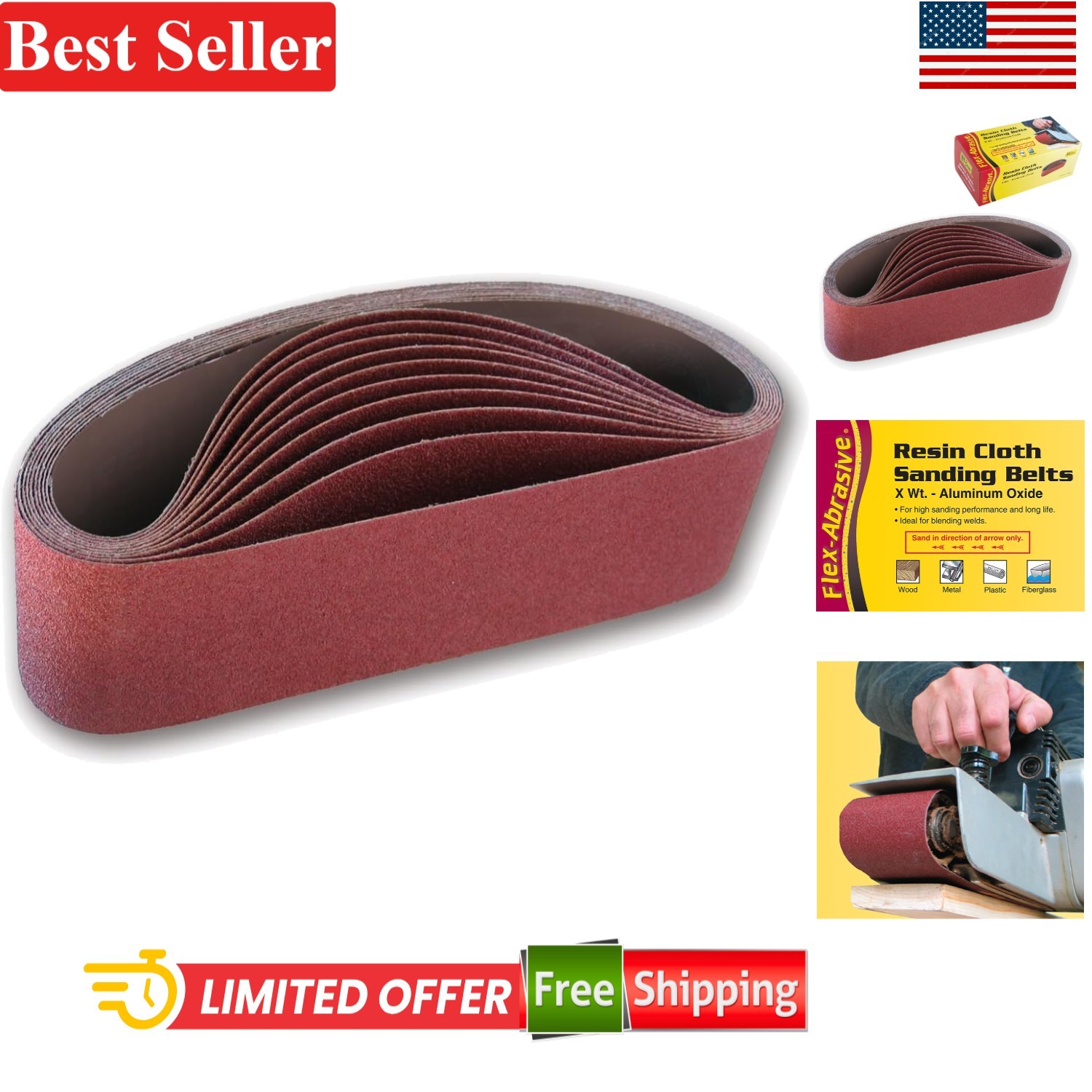 Sandng Belt 4×24 Inch 36 Grit Extra Coarse Aluminum Oxide for Wood Metal Plas…