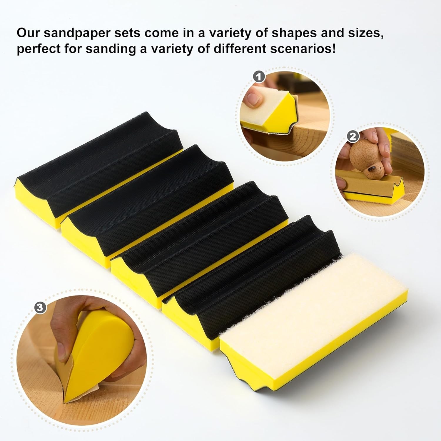 Rectangle Hand Sanding Block Kit With 3 Blocks 5″ 73/4″ And 10″ Set Hook & Loop