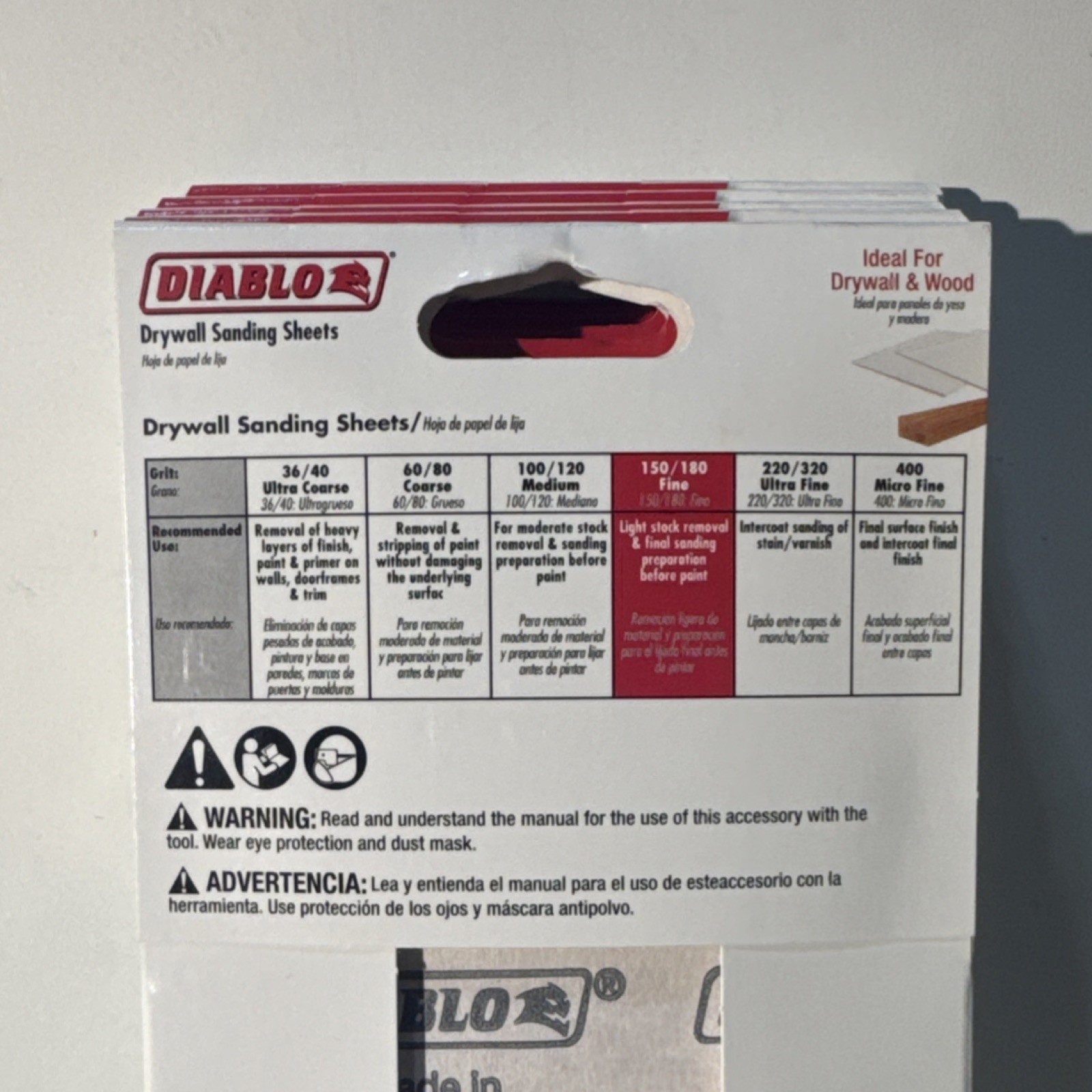 5x Diablo 180 Grit Fine Sanding Sheets 4-3/16×11-1/4in Red Drywall 10 Pack