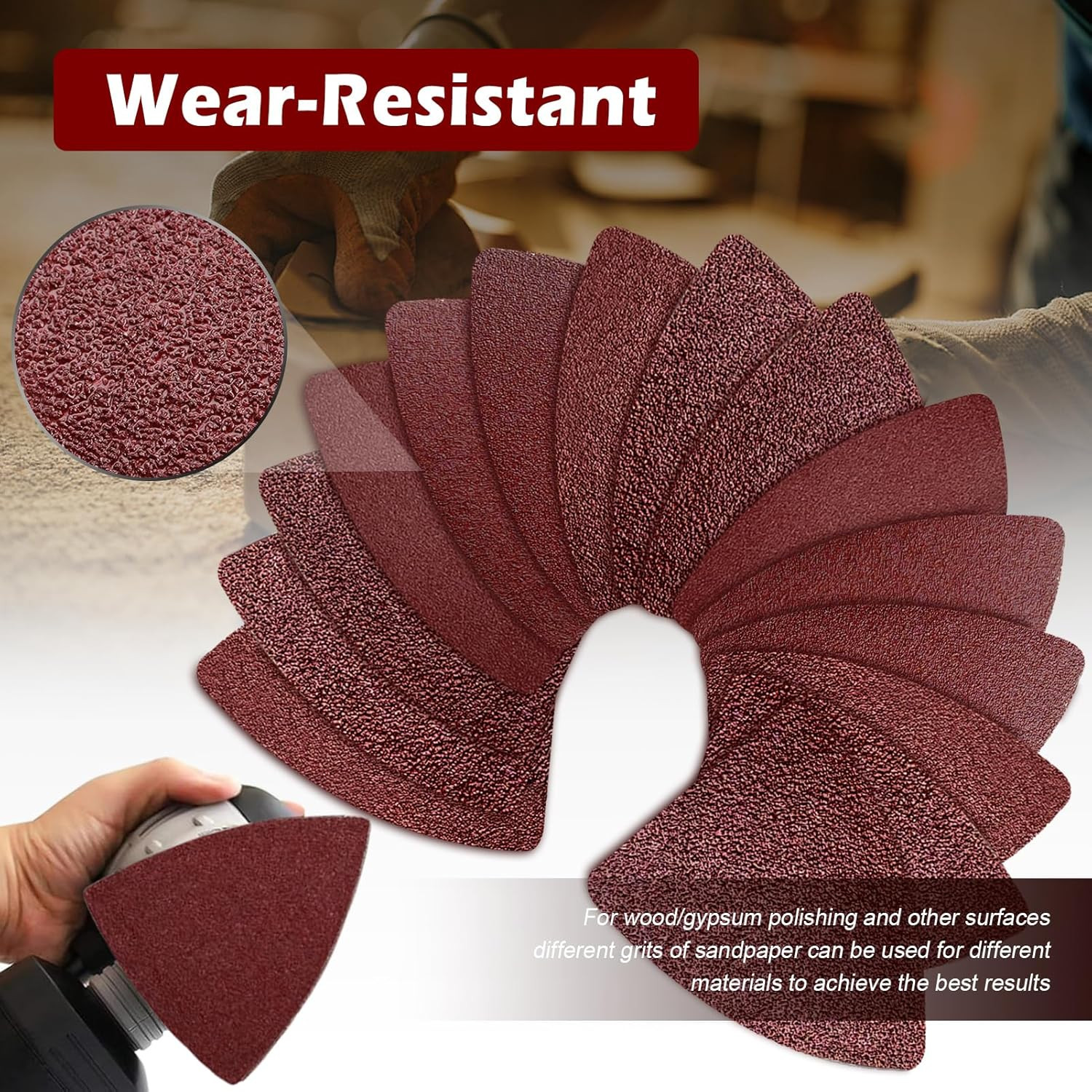 104Pcs Oscillating Tool Detail Sanding Pads Kit 2Pcs Triangle Sanding Pads and 2
