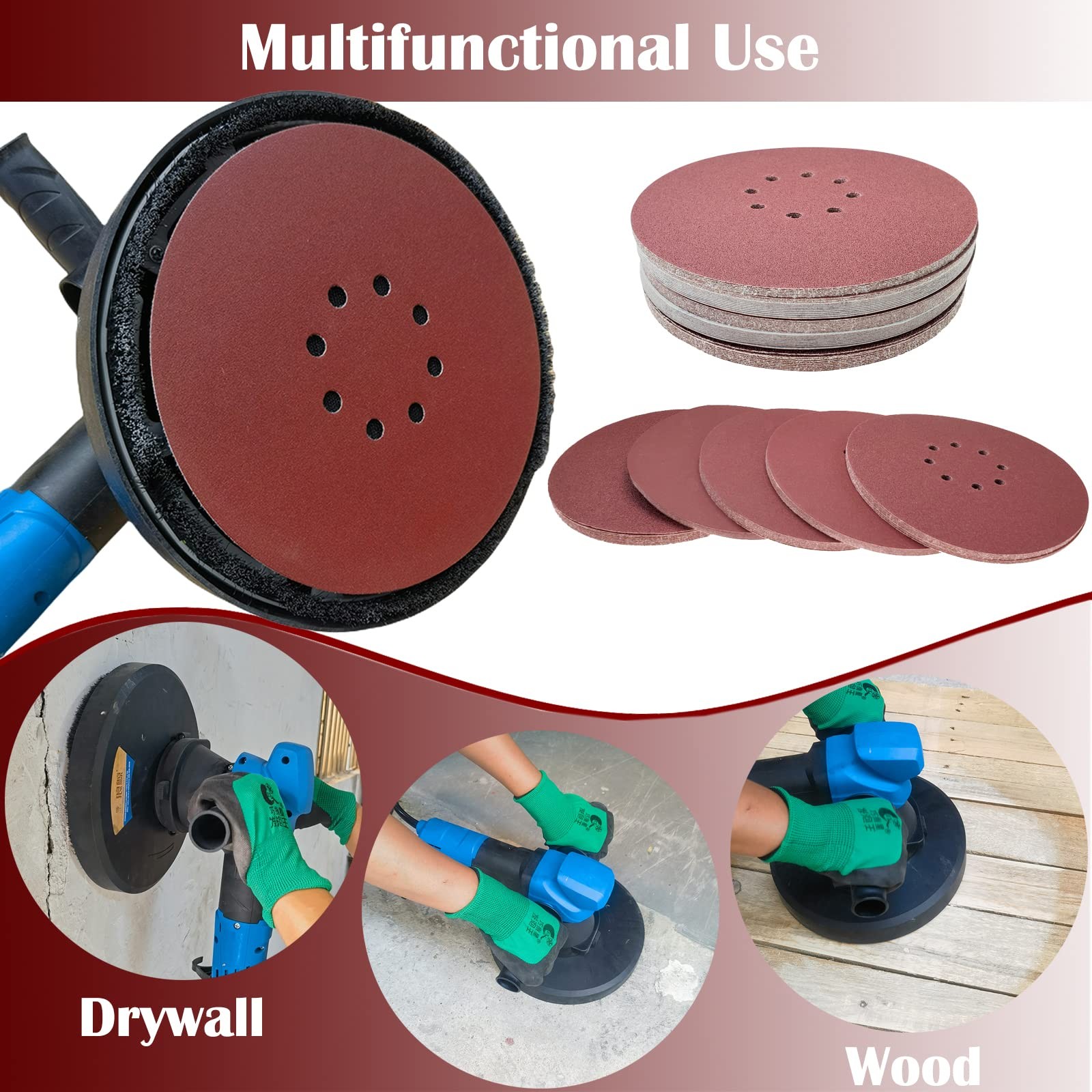 50 PCS 9 Inch 8 Hole Drywall Sanding Disc – 60 80 120 150 240 Grits, 9 inch