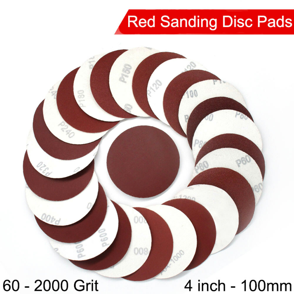 100mm Sanding Disc Pad Hook & Loop 60-2000 Grit Orbital Red Sandpaper Wet Dry 4″