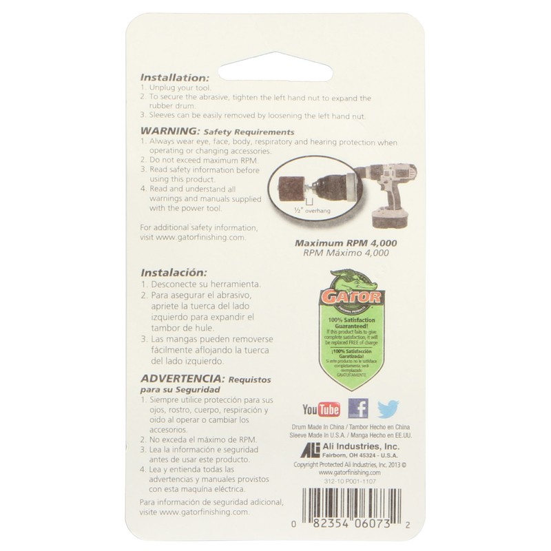 Gator 6073 50 Grit Aluminum Coarse Sanding Drum Sander Refill 1/2 Dia. in.