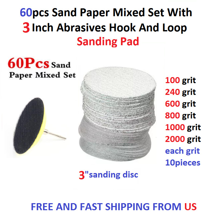 60pcs Sand Paper Mixed Set With 3 Inch Abrasives Hook And Loop Sanding Pad