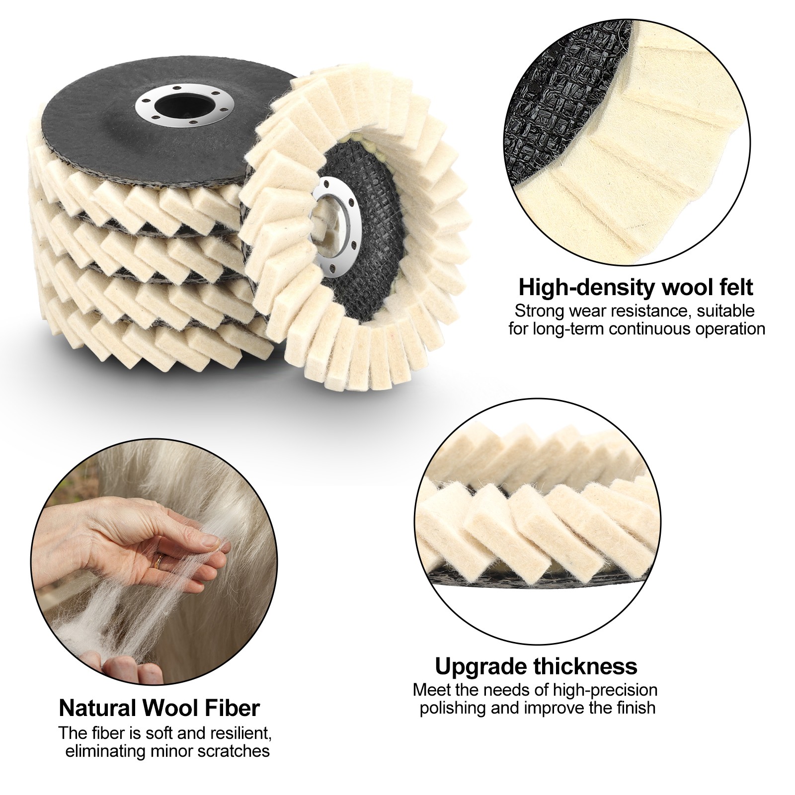 5pcs 4.5/5″ Wool Polishing Wheel Buffing Pads Flap Felt Disc for Angle Grinder