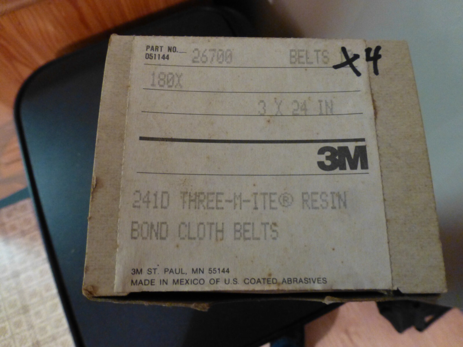 NEW 3M Brand 180 Grit 3″ x 24″ Three-M-Ite Resin Sanding Belts (4) Pack #241D