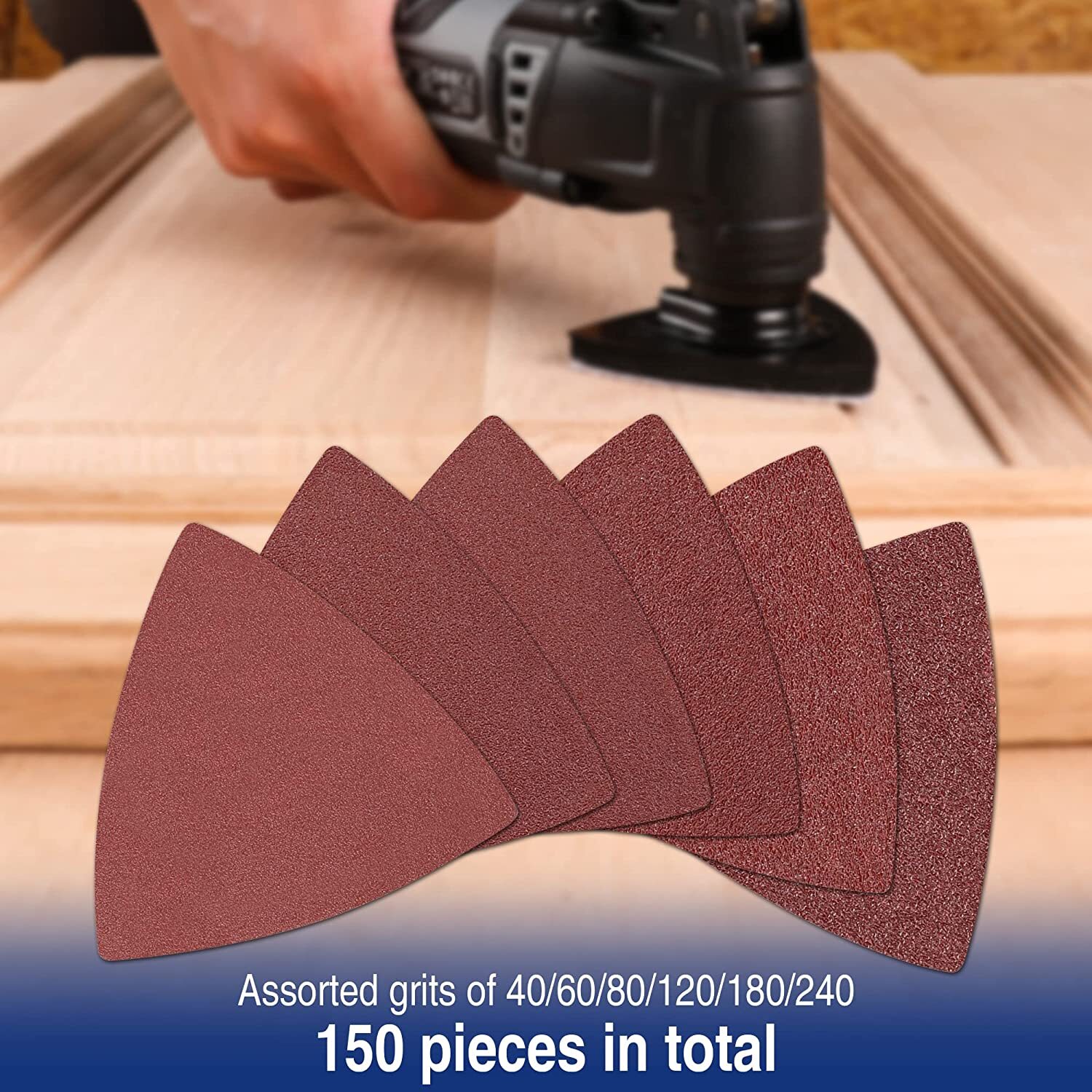 WORKPRO Triangle Sanding Pads 150PCS 3-1/8″ Hook Loop for Oscillating Multi Tool