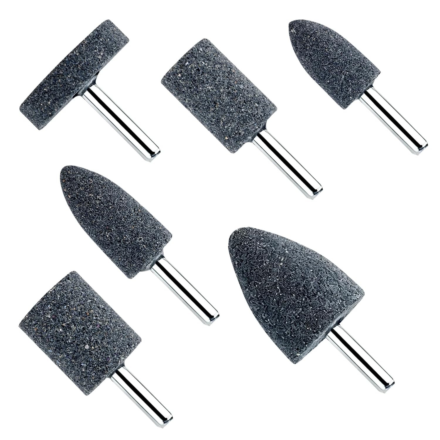 6 Pack 3 Shapes Abrasive Grinding Stone Mounted Grinding Bits 1/4 Inch Shank