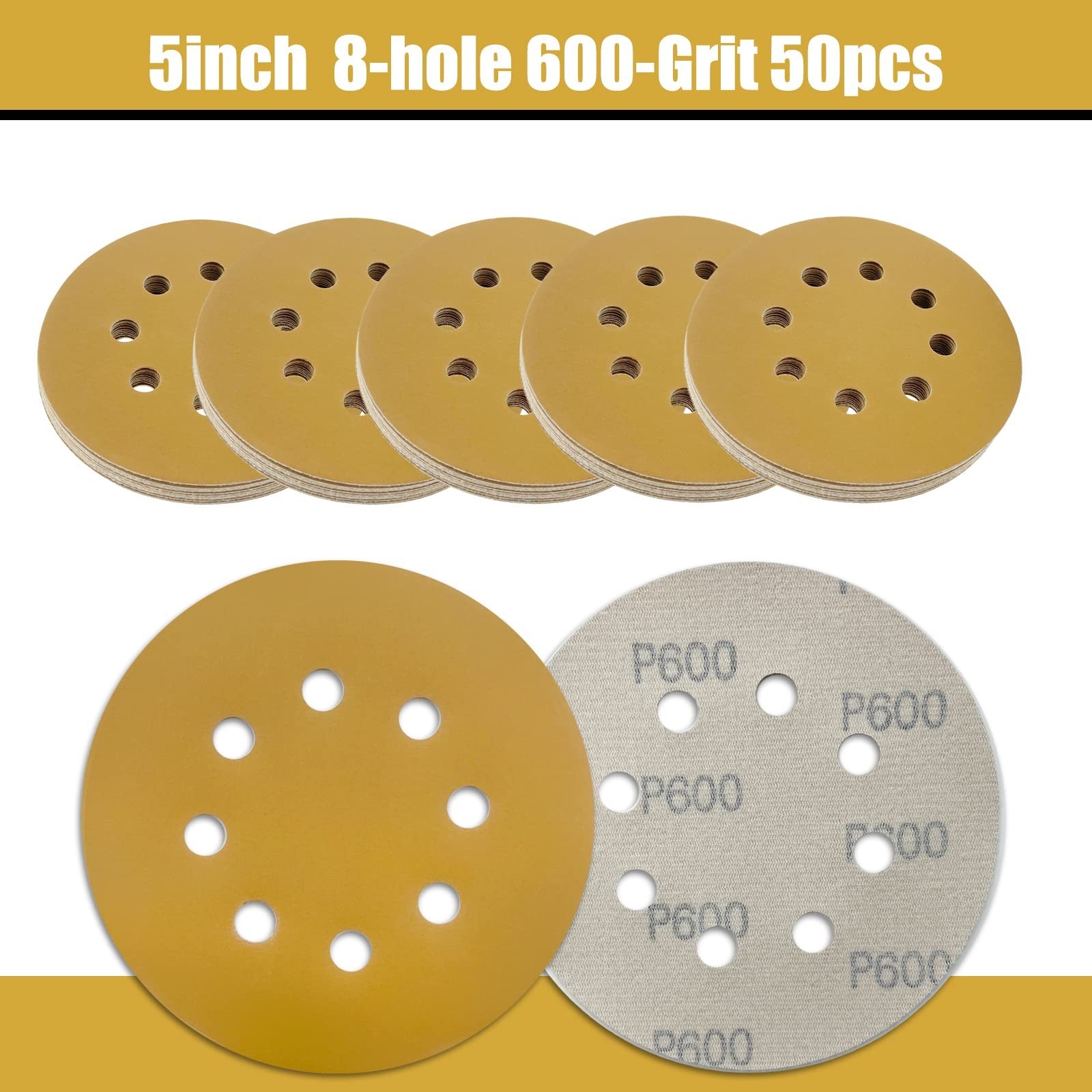 5 Inch Sanding Discs Hook and Loop, 600 Grits 8 Holes Sandpaper Round Orbital…