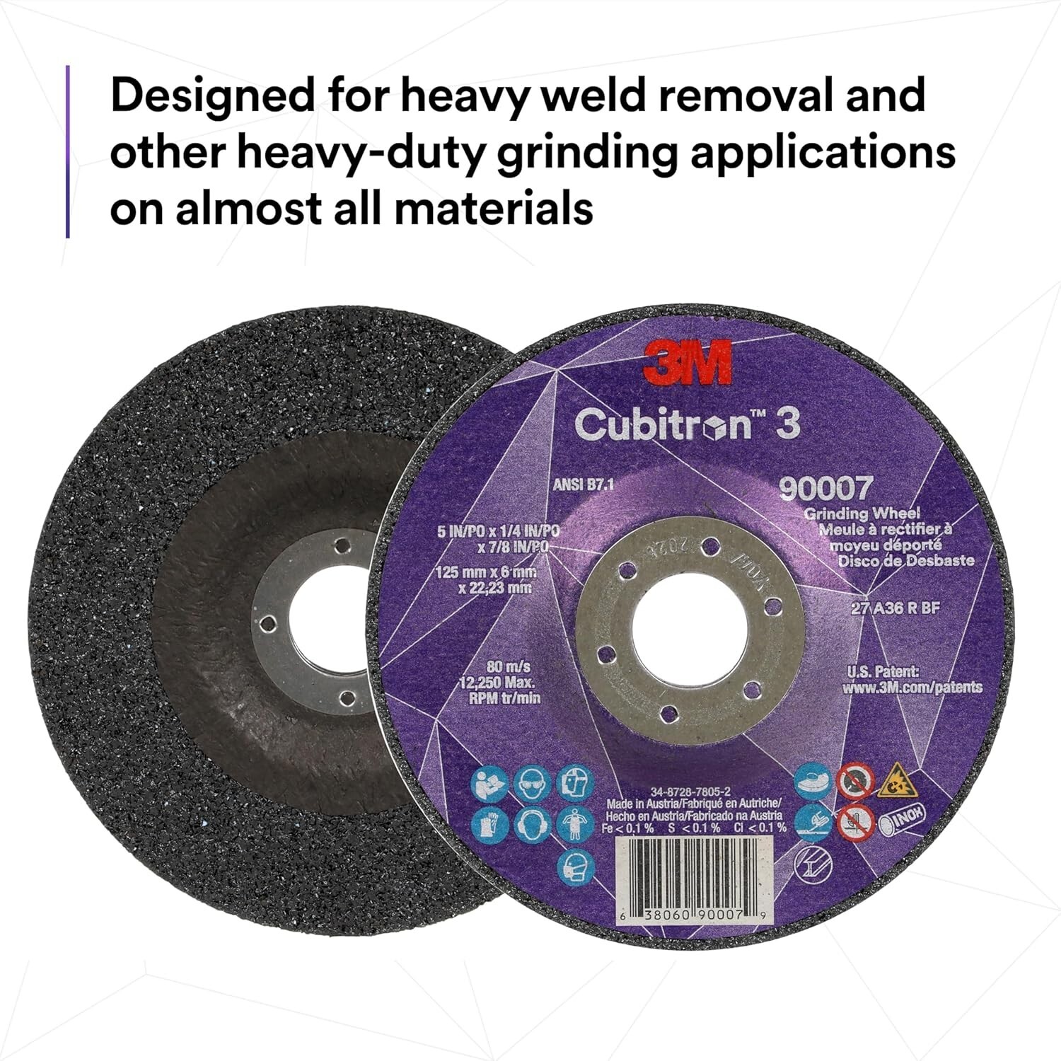 3M Cubitron 3 90009 Depressed Center Grinding Wheel 7″x1/4″x5/8-11, 36+ Grit