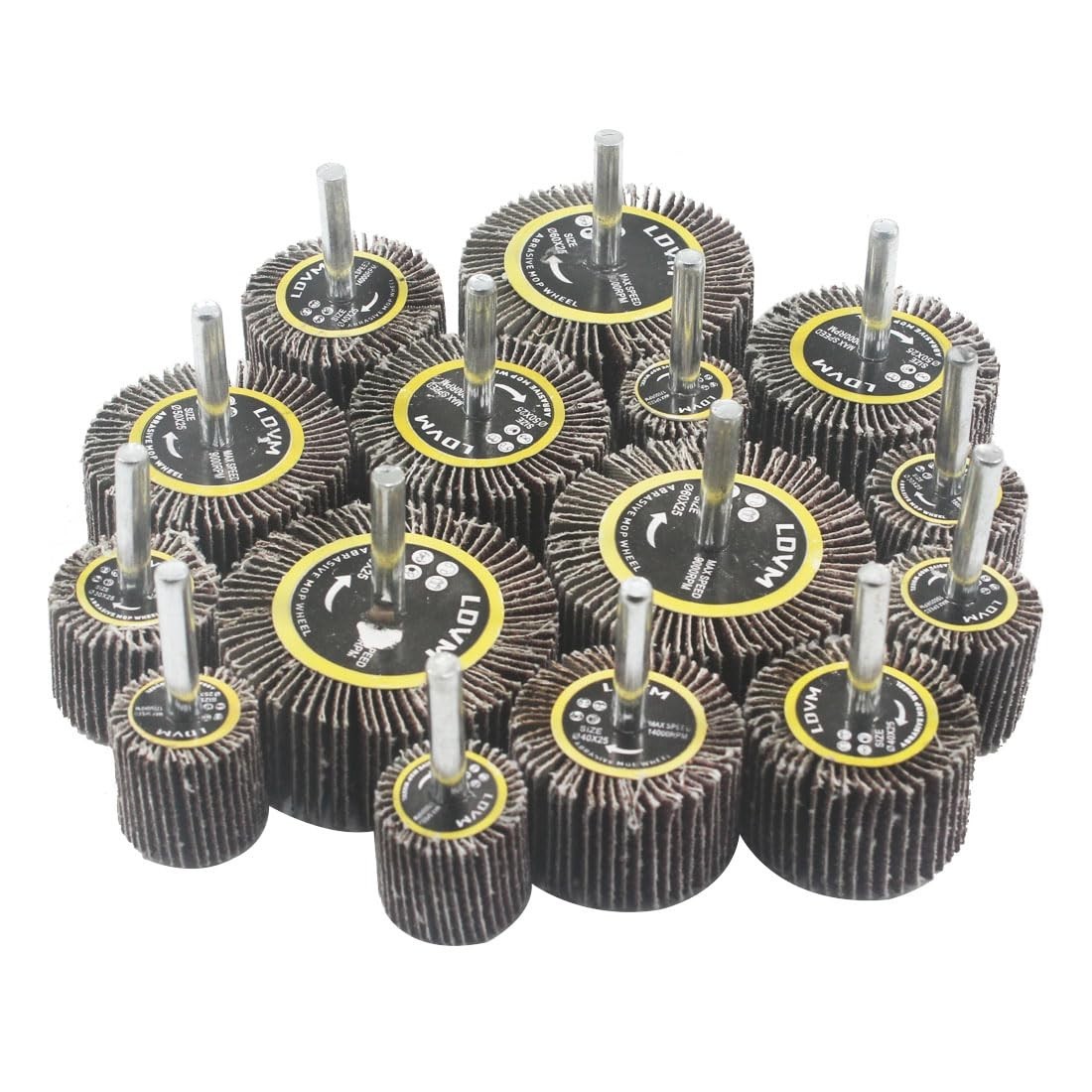 Versatile 15 Pc Flap Wheel Sanding Kits – Sizes 25/30/40/50/60mm for Drills