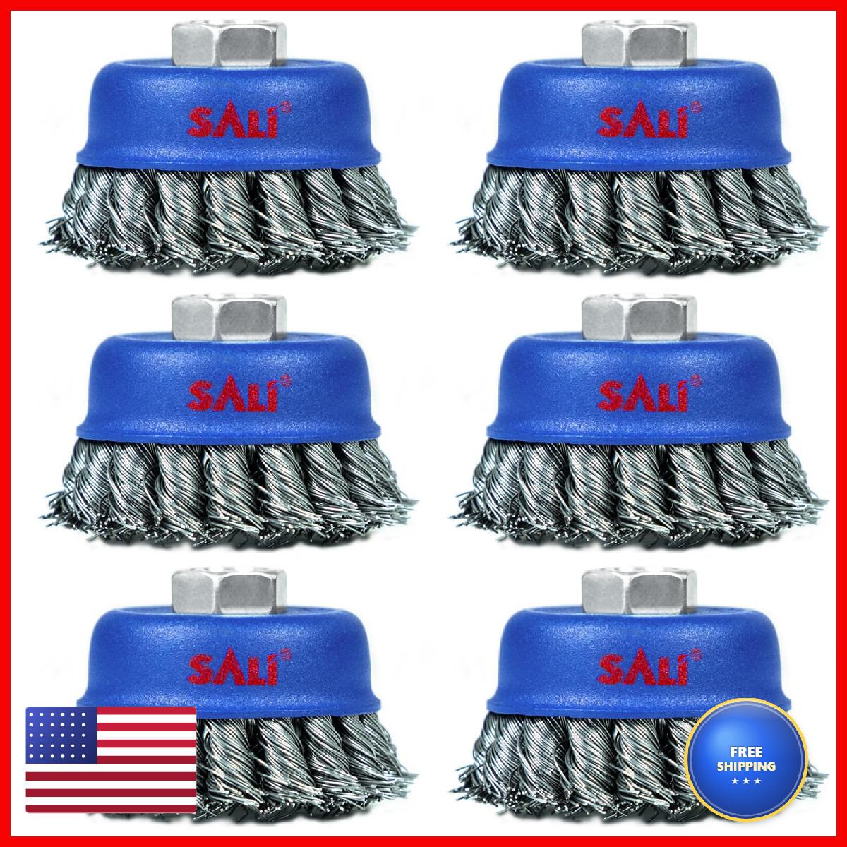 Sali 6 Pack Wire Cup Brush 3 Inch Twisted Knotted Cup Brush For Grinders 5/8-11