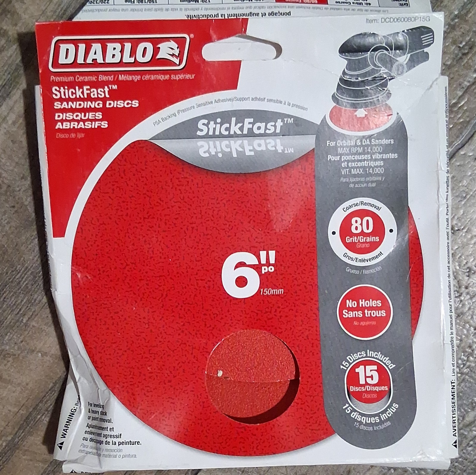Diablo StickFast 6in 80 Grit Ceramic Sanding Discs No Holes Orbital 15pk