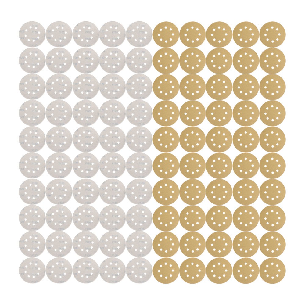 100 Pieces 5 Inch 8-Hole 120 Grit Hook and Loop Sanding Discs