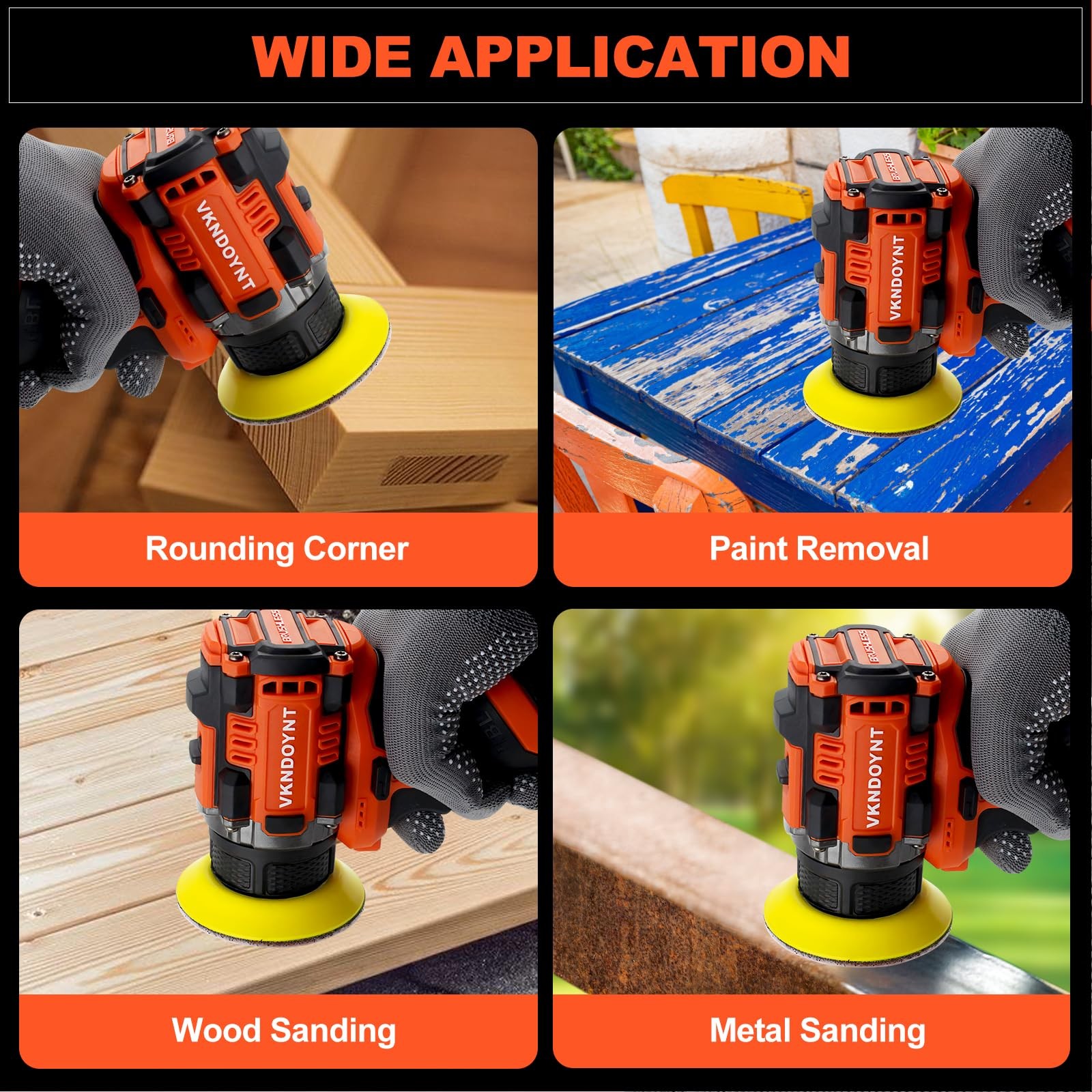 Brushless Small Sander with 36PCS 2 x 3.0Ah Batteries, Orange/Black