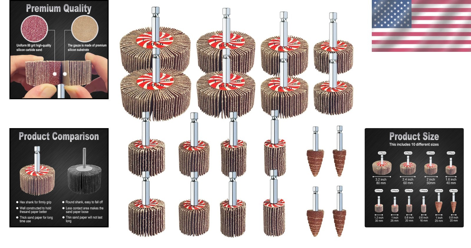 Abrasive Flap Wheel Sander Set 20pcs Grits Drill Sander Attachments Accessories