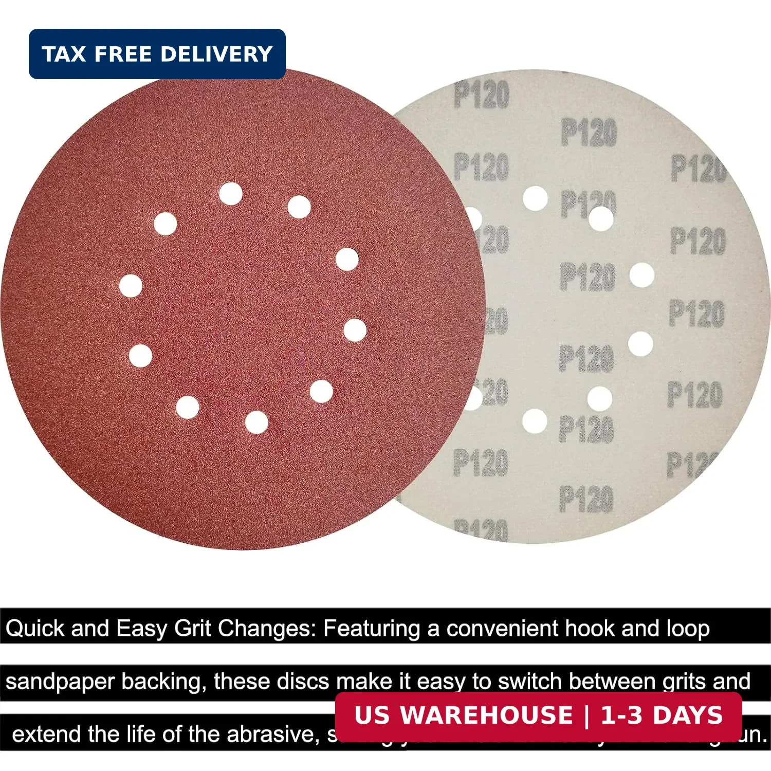 50 Pack 9-Inch 10 Hole 120 Grit Hook-and-Loop Drywall Sandpaper – Aluminum Oxide