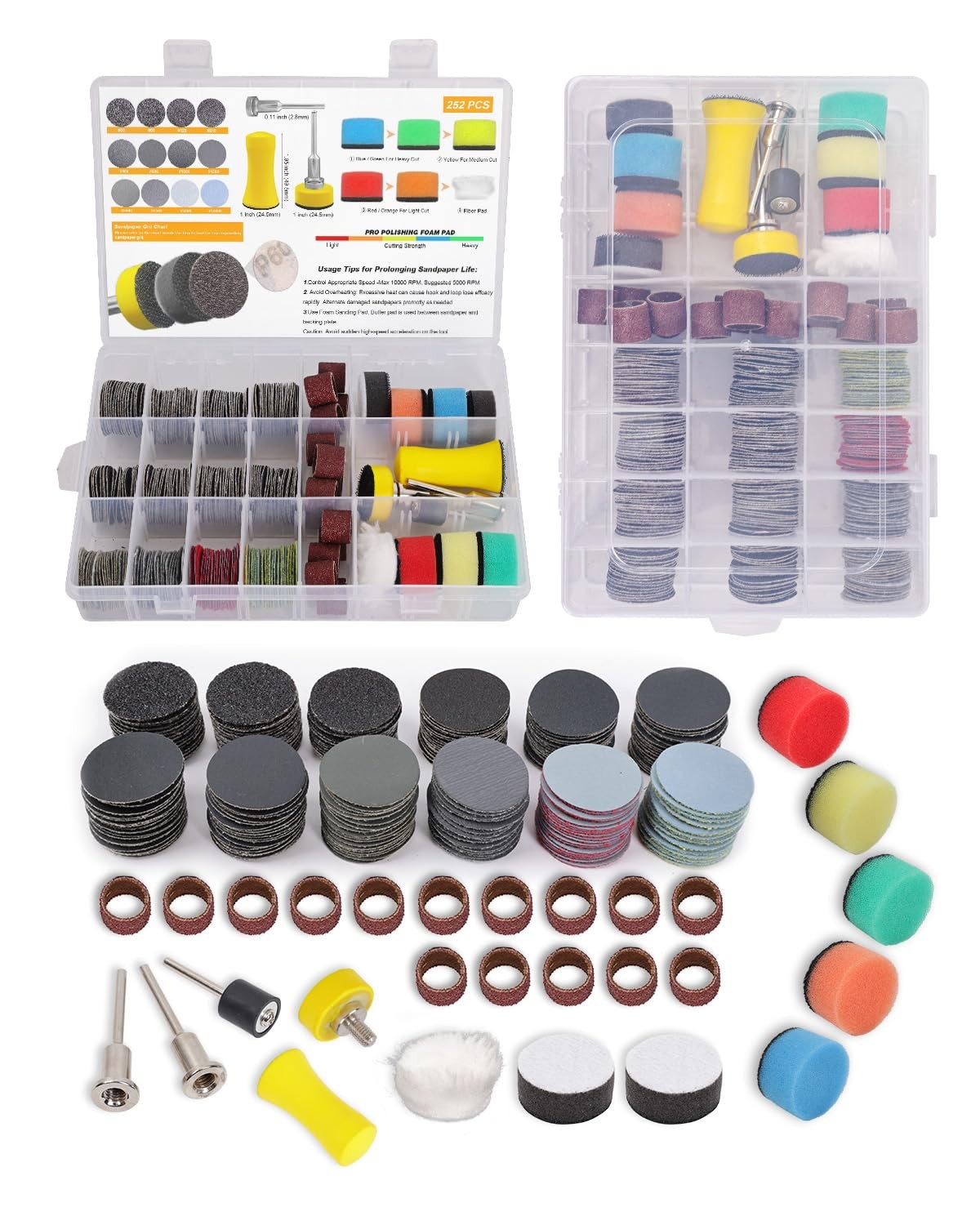 268 PCS 1 Inch Wet Dry Sanding Discs and Drums for Dremel Sanding Bits, Hook and