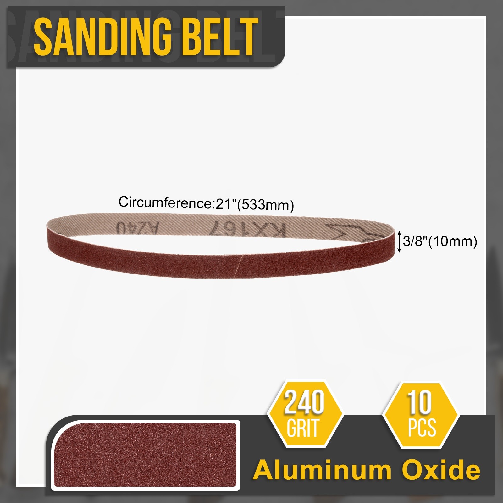 3/8 x 21 Inch Sanding Belt,10 Pcs 240 Grit Knife Sharpener Belts Work Sharpening
