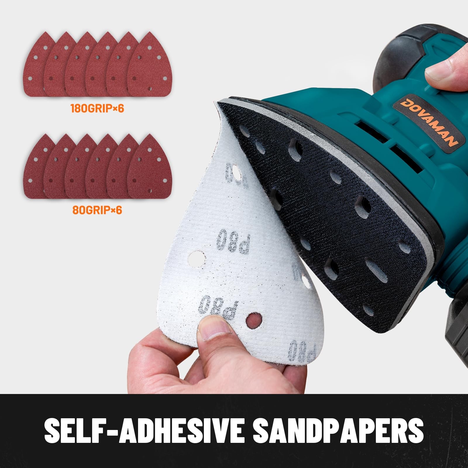 DOVAMAN 130W Detail Sander, 12000RPM Palm Sander Tool, Dust Collection A-blue