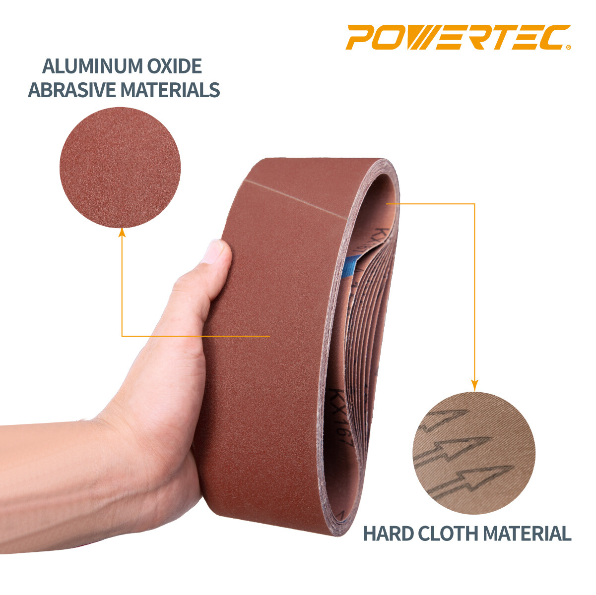 POWERTEC 3 x 21″ Sanding Belt 180 Grit 10pcs Aluminum Oxide Sandpaper 110950