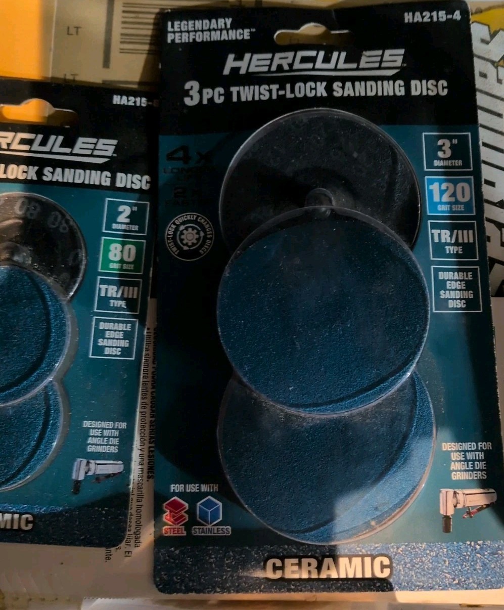 Lot of 2 Hercules~ 3 Piece 2″ 80grit & 3″120gri Ceramic Twist-lock Sanding Disc