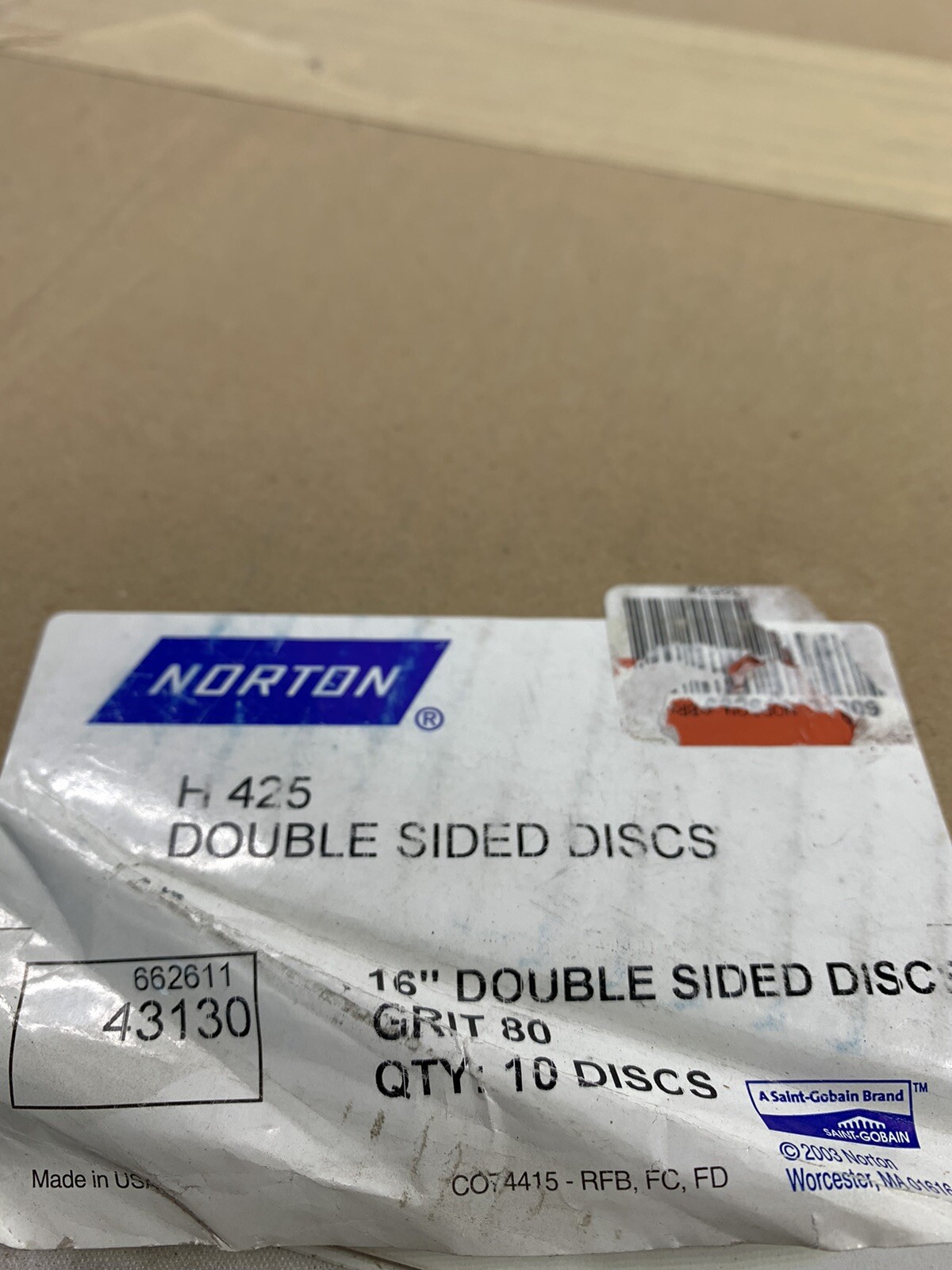 Qty-10 Norton Durite 16 Inch 80 Grit H425 Double Sided Floor Sanding Disc