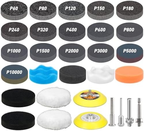 174 PCS 3 Inch Wet Dry Sanding Discs Grit 60 80 120 150 180 240 320 400 600 800