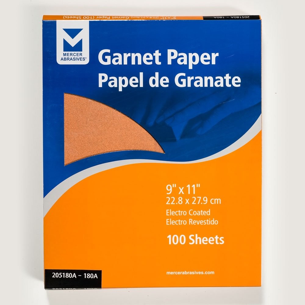 Mercer Industries 205180A – 9 x 11 Garnet Paper Sheets, Grit 180A, Brown