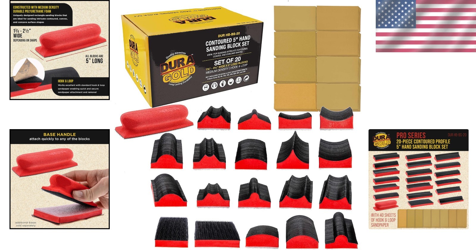 Hook & Loop Sanding Block Set – 20-Piece with 40 Sheet Kit