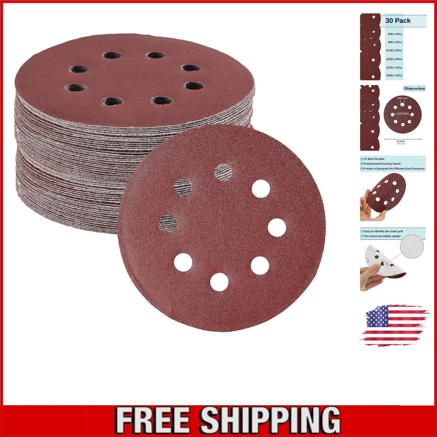 All-Purpose 30-Pack Sanding Discs 5 Inch – Perfect for Wood, Metal & More