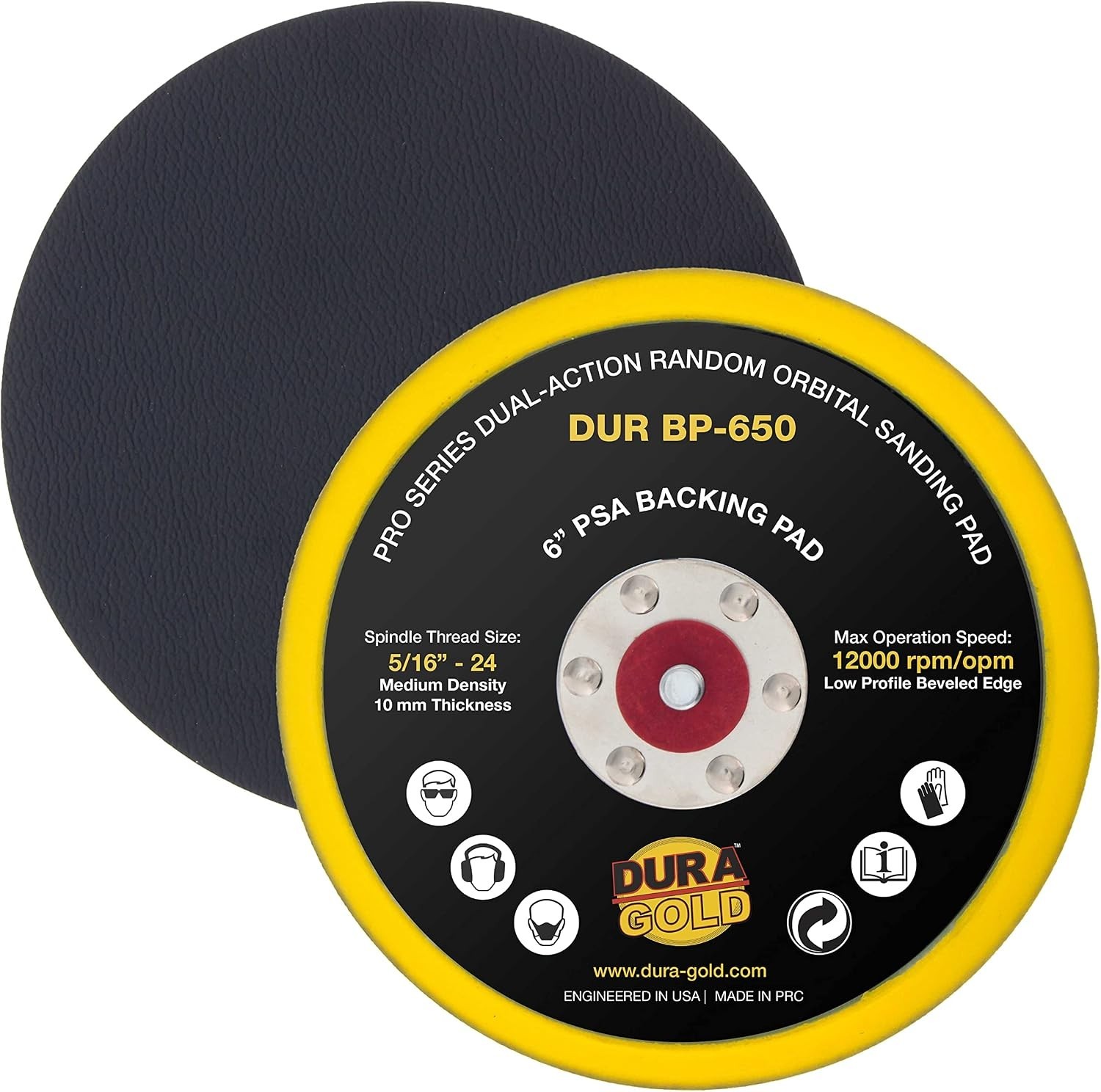 Pro Series 6″ PSA DA Sander Backing Plate Pad – Flexible Low Profile Edge, Du…