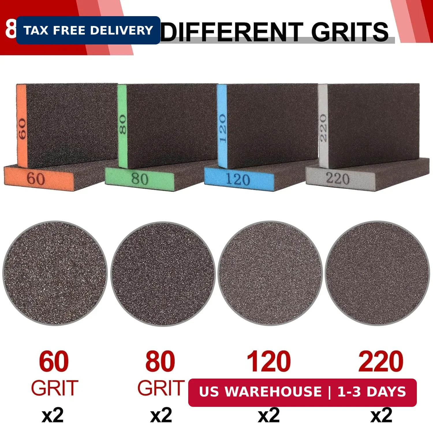 Sanding Sponge Assortment 8 Pack Includes 60 80 120 220 Grit Reusable for