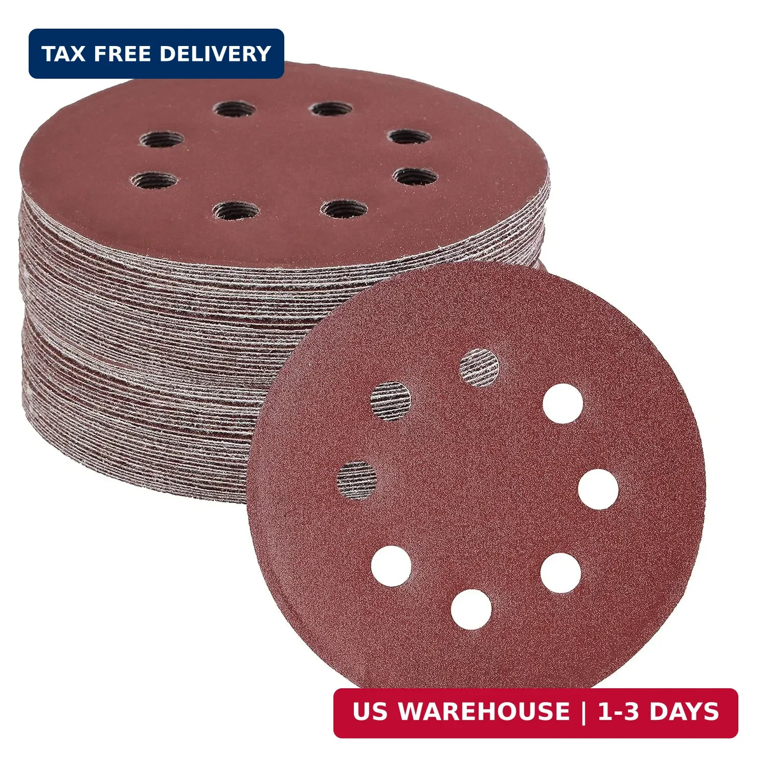 30Pk 5″ 8-Hole Sanding Discs Hook and Loop Round Sandpaper Orbital Sanding Pads