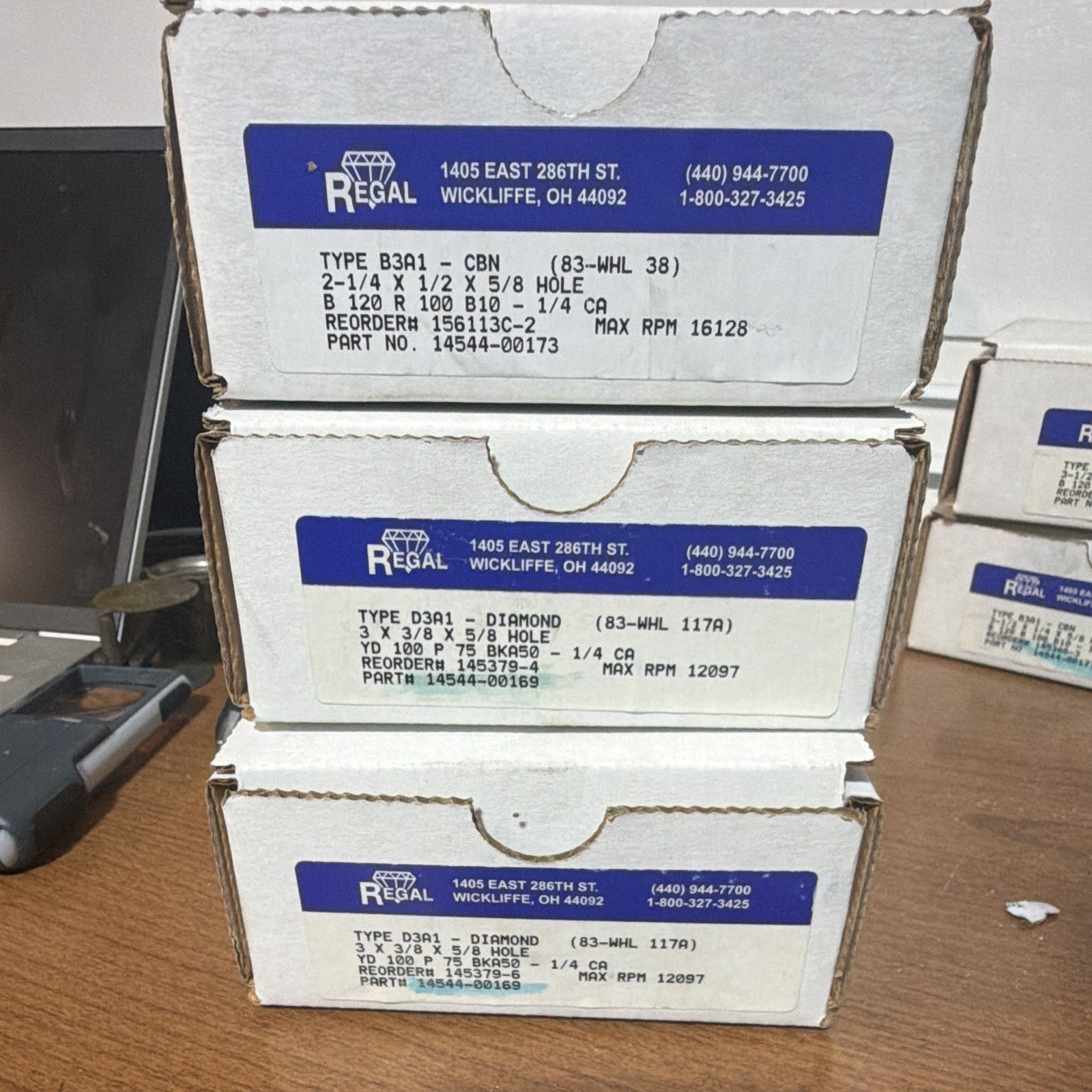 Regal B3A1 CBN Grinding Wheel 2-1/4in x 1/2in x 5/8 Hole 120 Grit MPN 3 sets