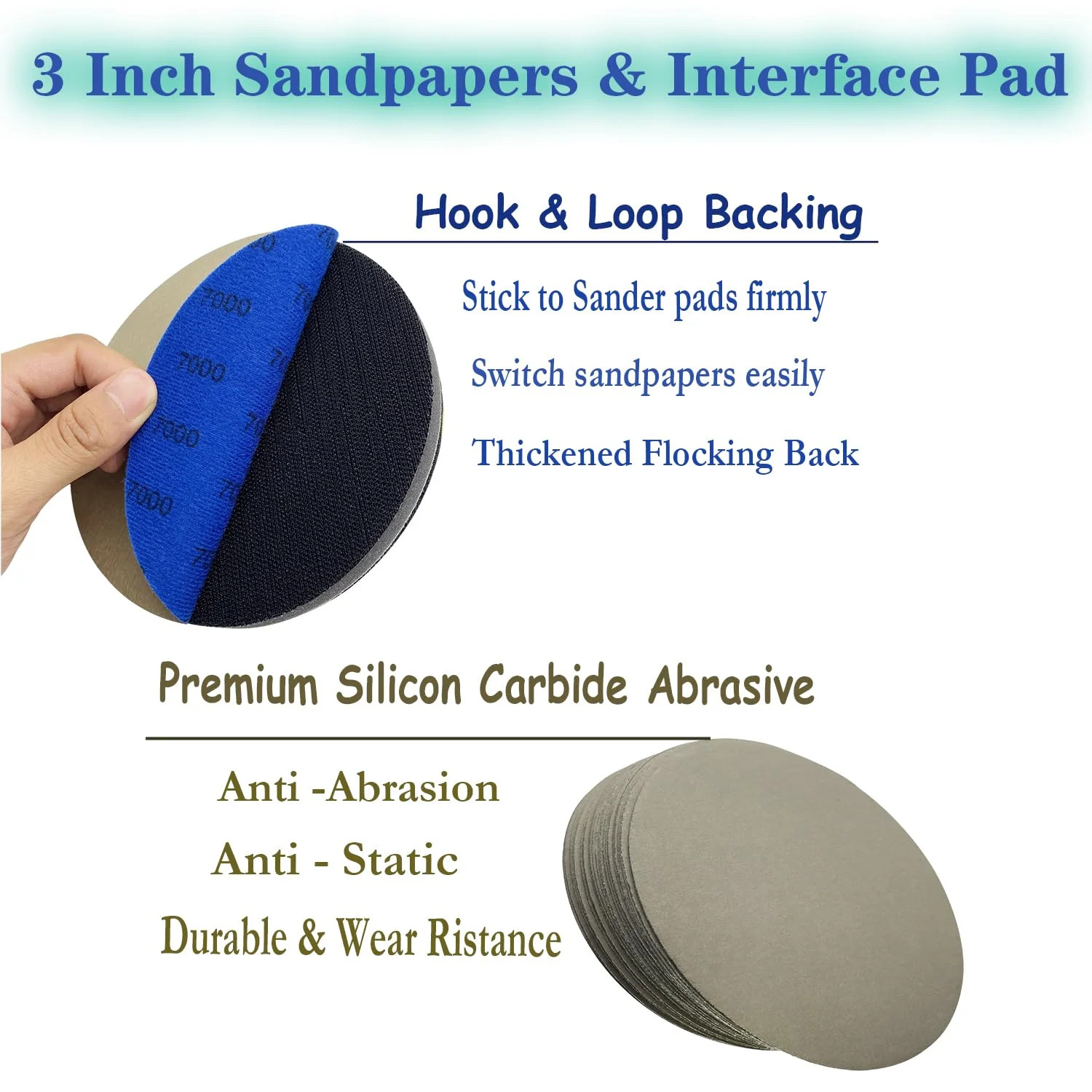 3 Inch Sanding Discs, 50pcs 400 Grit Premium Silicon Carbide Sandpaper, Wet Dry