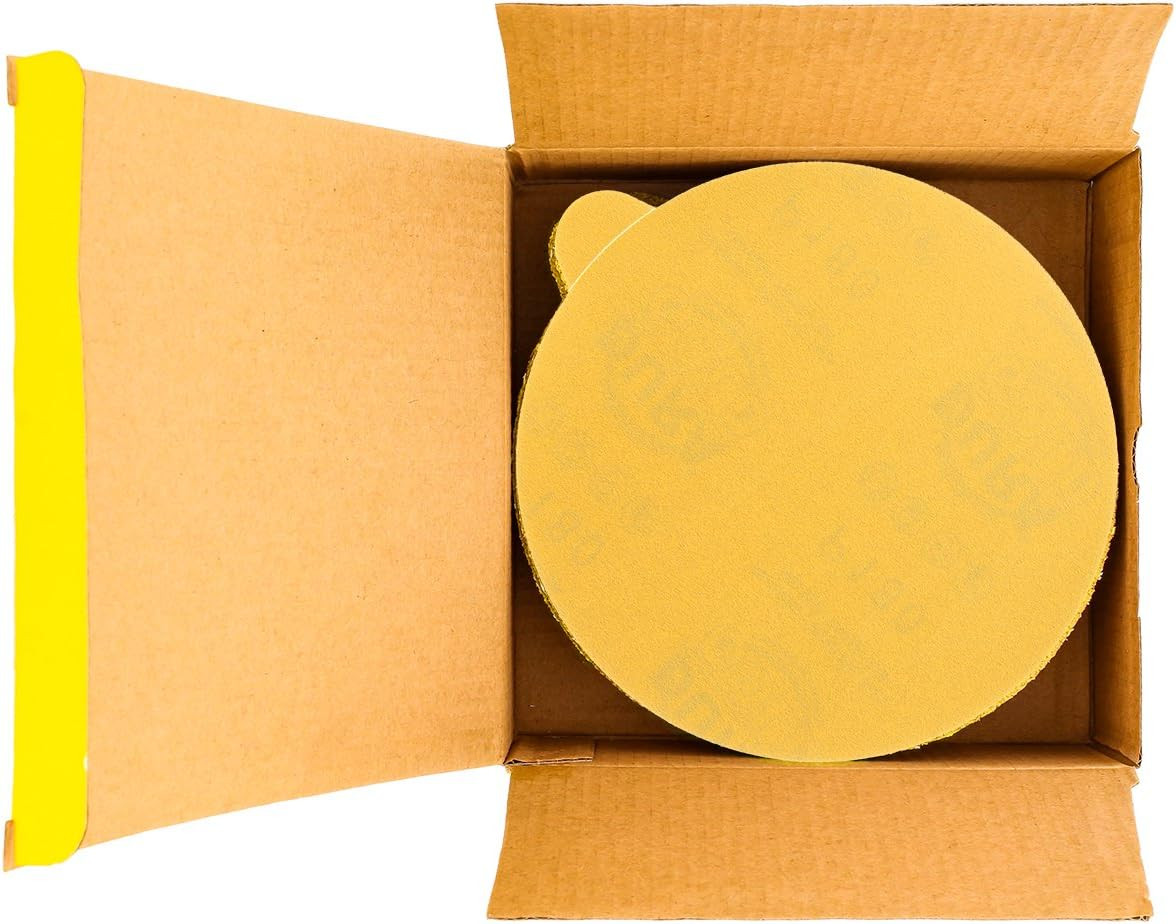 Premium 6″ Gold PSA Sanding Discs – 180 Grit, Box of 50 – Self Adhesive Stickyba