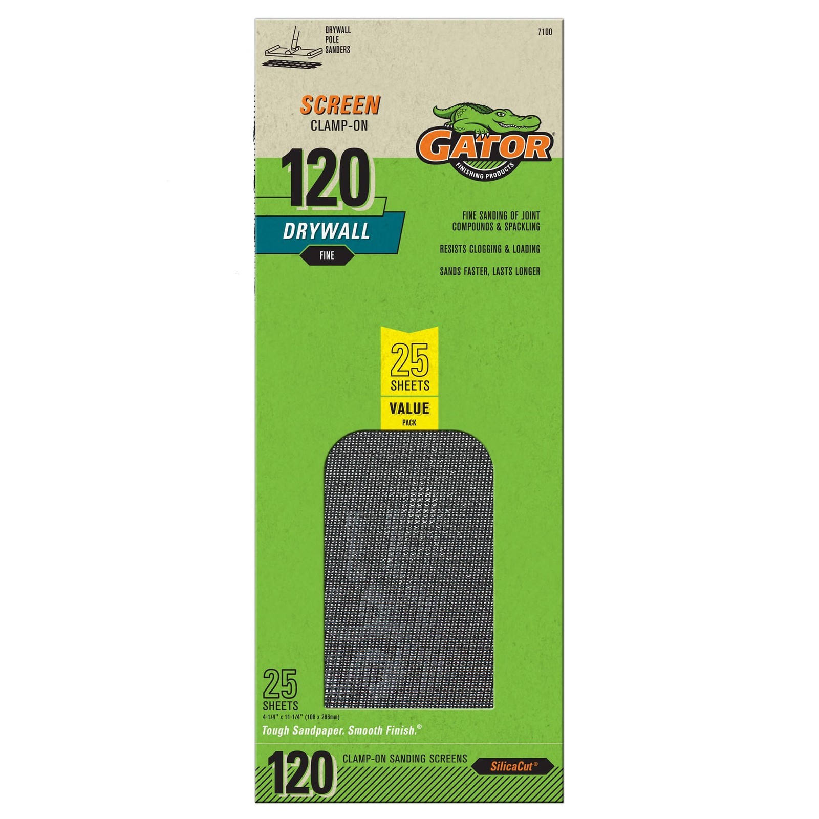 Gator 7100 Fine 120-Grit Drywall Sheet Sandpaper, 4.25 x 11.25 Inch, 25 Sheets
