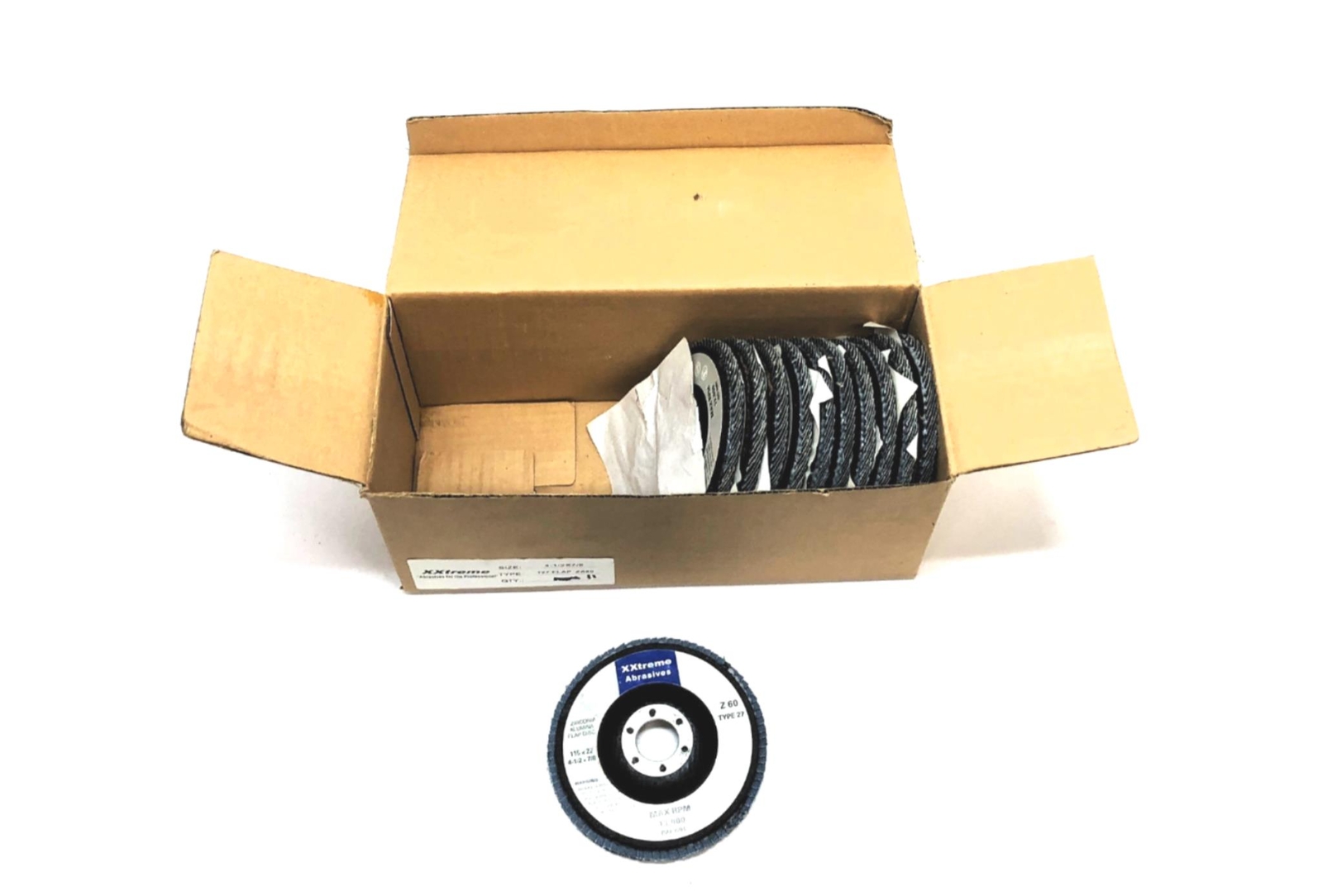 XXtreme Box of (11) 4-1/2″ x 7/8″ T27 Z60 Grit Flap Discs NOS