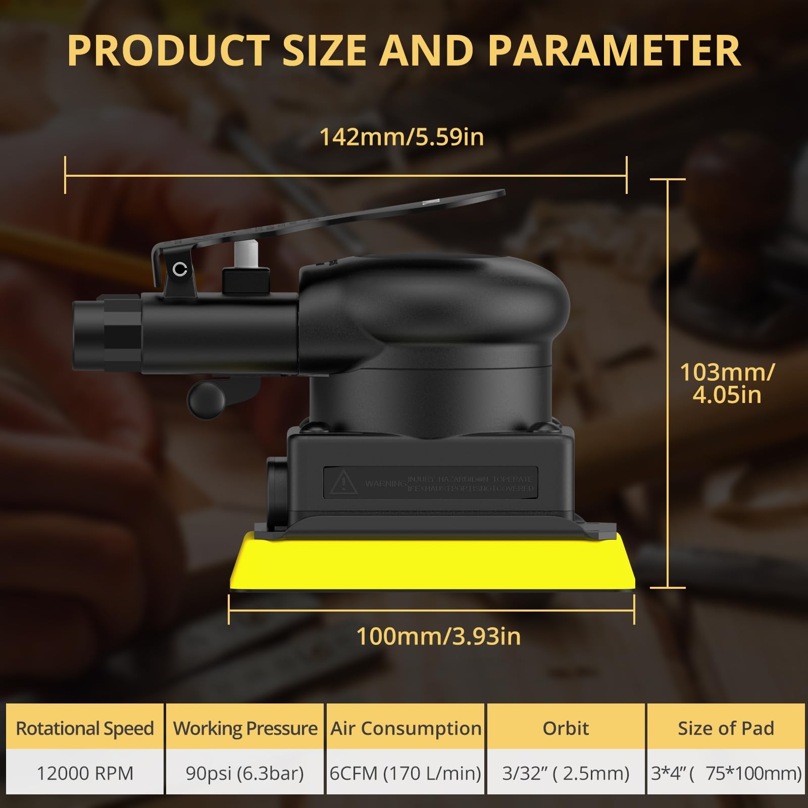 AMTOVL Pneumatic Random Orbital Sander – 3 x 4-inch Air 3 x 4-inch, Black