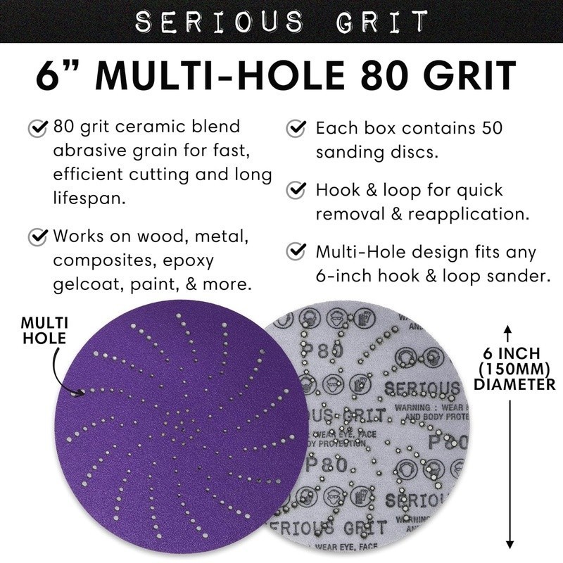 Ceramic Grain Sanding Discs 6 Inch Extra Fine Dust-Free Multi-Hole 40-800 Grit