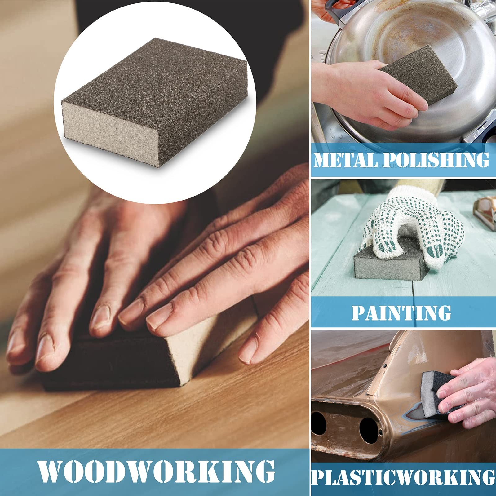 8 PCS 80 Grit Sanding Blocks Coarse Sponge Wet Dry Sandpaper Wood Metal