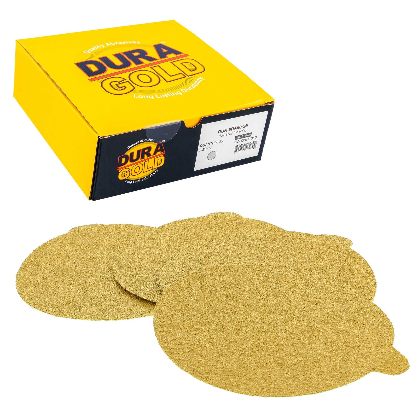Dura-Gold 60 Grit – 6″ PSA Stickyback DA Sandpaper Sanding Discs Box 25