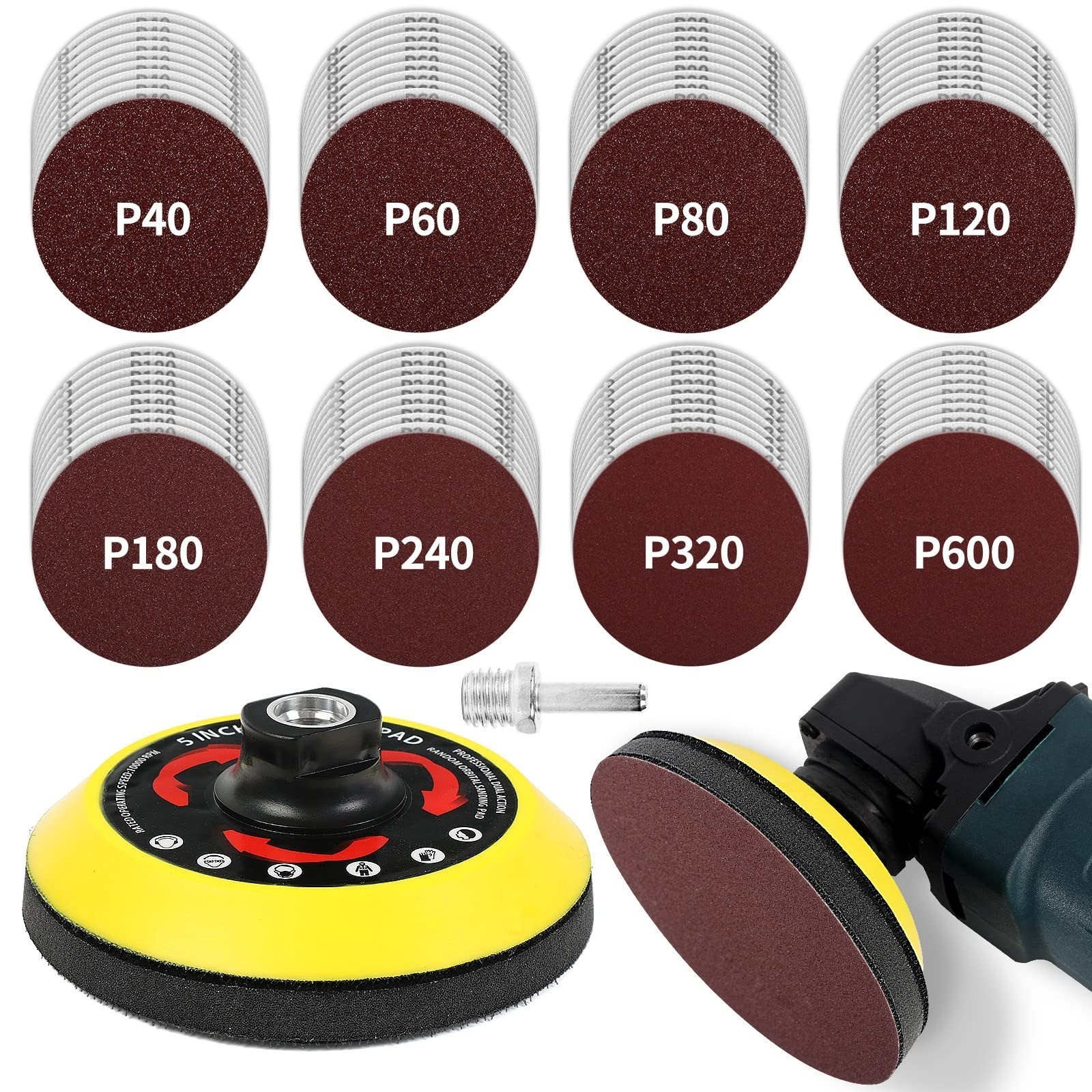 Pomsare 114PCS Sanding Discs Polishing Pad Kit for Angle Grinders