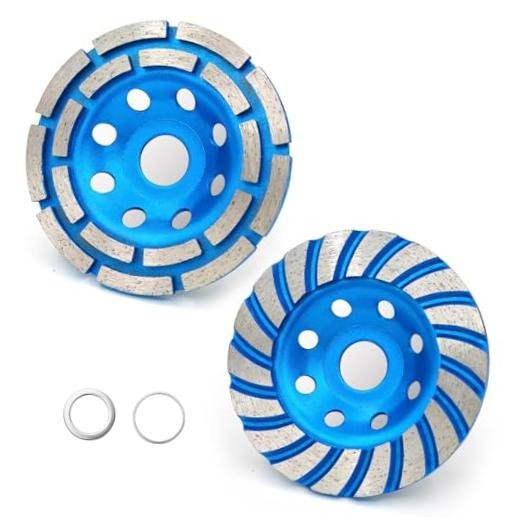 2Pcs Diamond Concrete Grinding Cup Wheels 115mm 4 4.5″ Turbo Row + Double Row