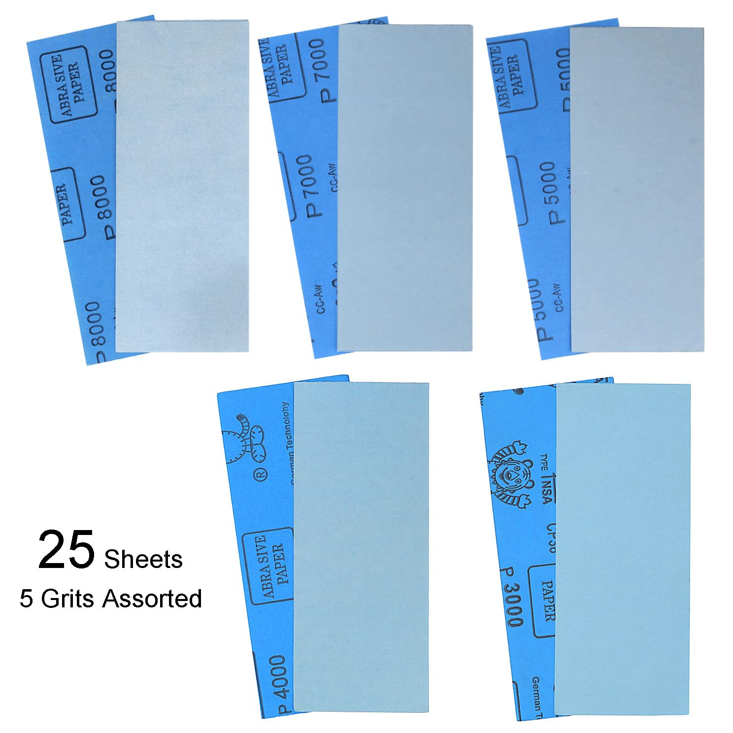 9X3.6 Inch 25 Sheets Sandpaper, Wet and Dry 3000-8000 Grit 5 Assortment Sand Pap