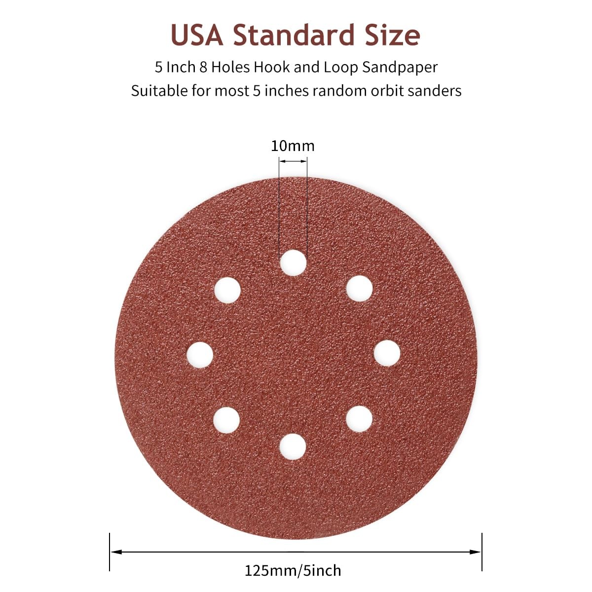 60 Grit Round Sanding Discs Hook and Loop 50 PCS 5 Inch 8 Hole Sand Paper