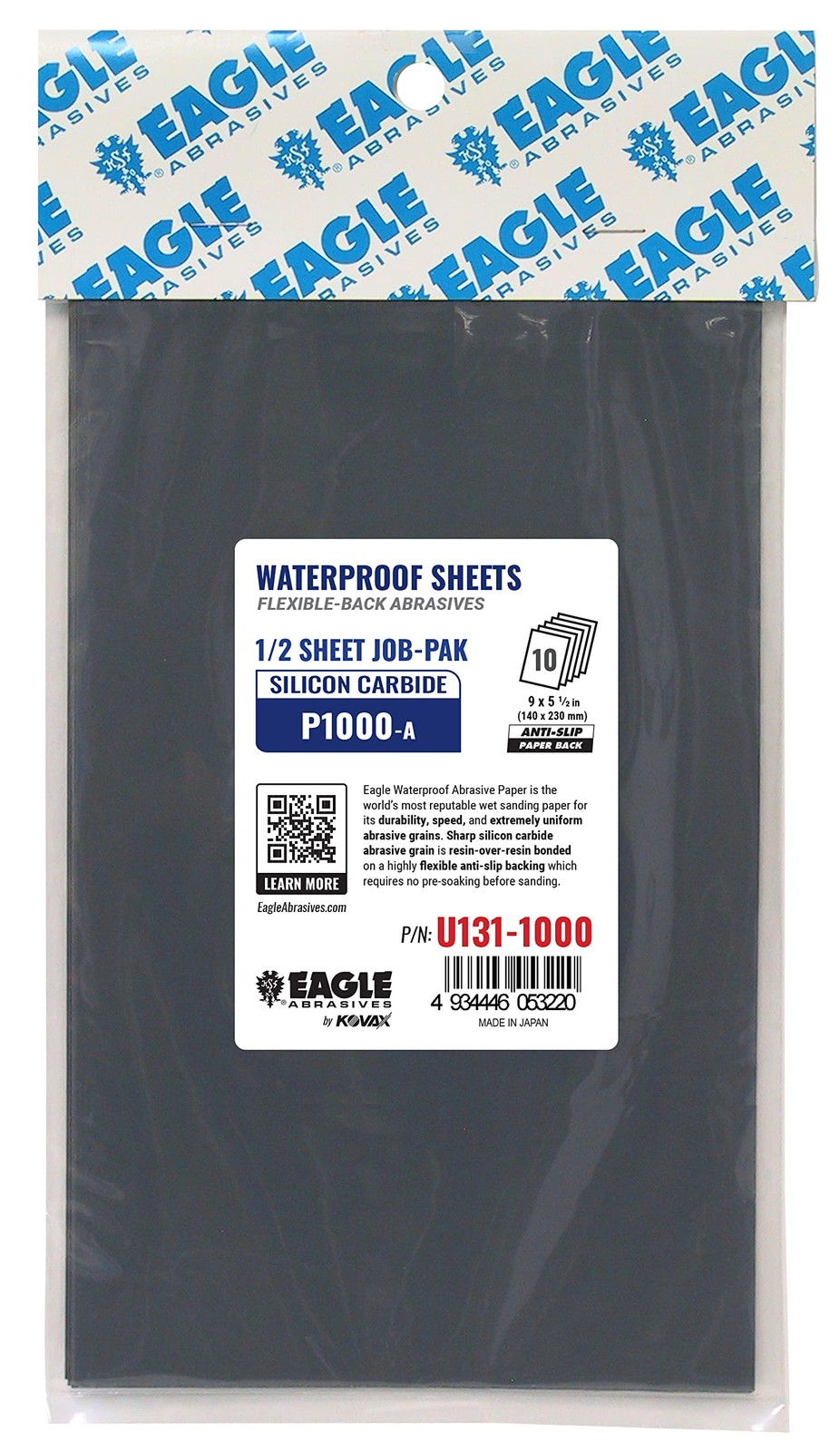 Eagle 9×5.5 Silicon Carbide Waterproof Sanding Half Sheets JOB-PAK, 1000 Grit