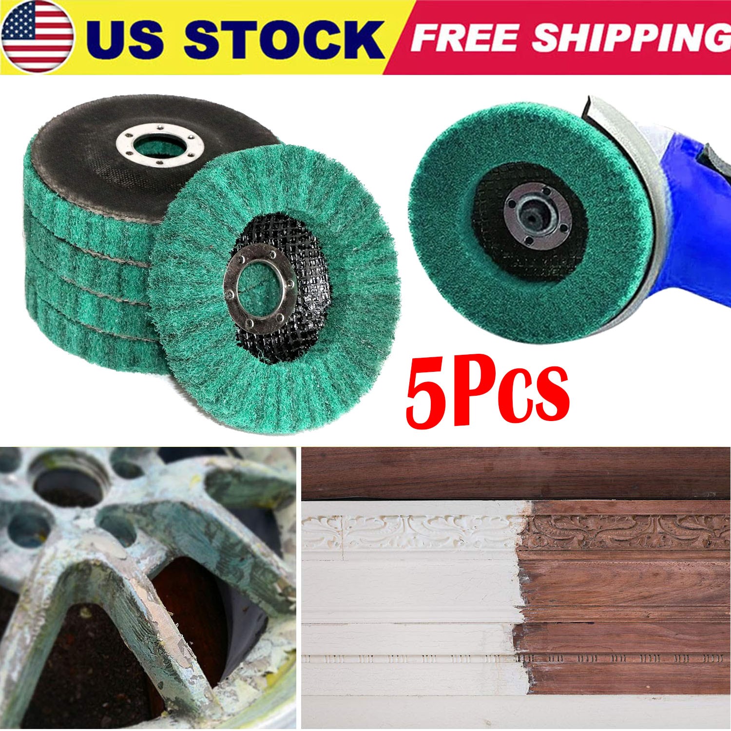 5PCS Metal Cleaning Polishing Wheel Pads 4-1/2 x7/8″ Flap Disc for Angle Grinder