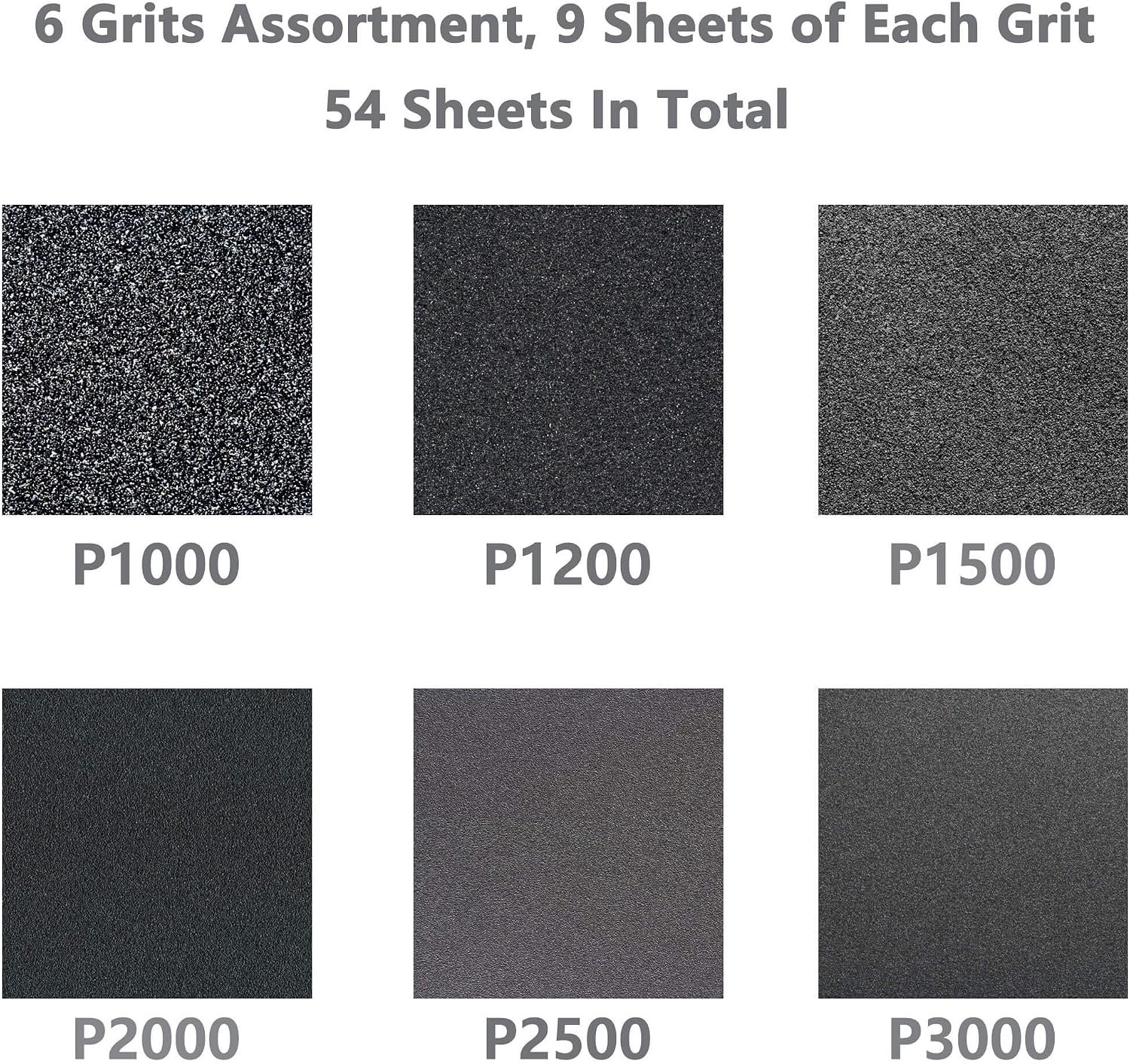 Versatile 54 Sheets of Wet/Dry Sandpaper with Grits 1000-3000 for Professionals